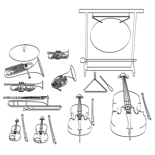 2d Cartoon Illustration von Musikinstrumenten - Orchester - Foto, Bild