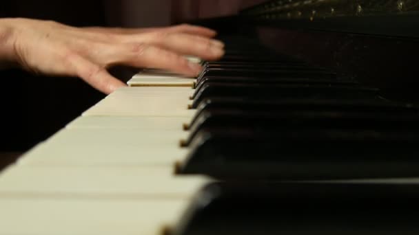 Manos femeninas tocando una suave pieza de música clásica en un hermoso piano de cola. Mujer tocando el piano, primer plano
. - Metraje, vídeo