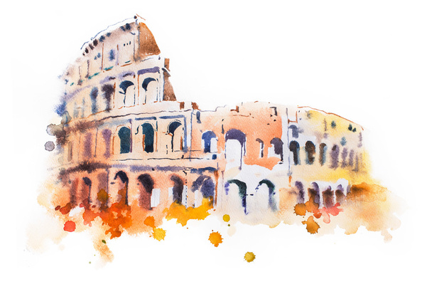 ακουαρέλα σχέδιο του το Κολοσσαίο στη Ρώμη  - Φωτογραφία, εικόνα