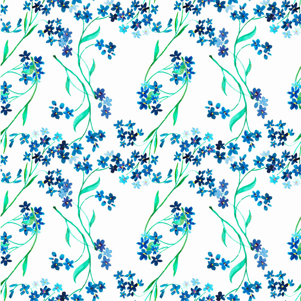 Watercolor blue flower. Seamless pattern  - Fotó, kép