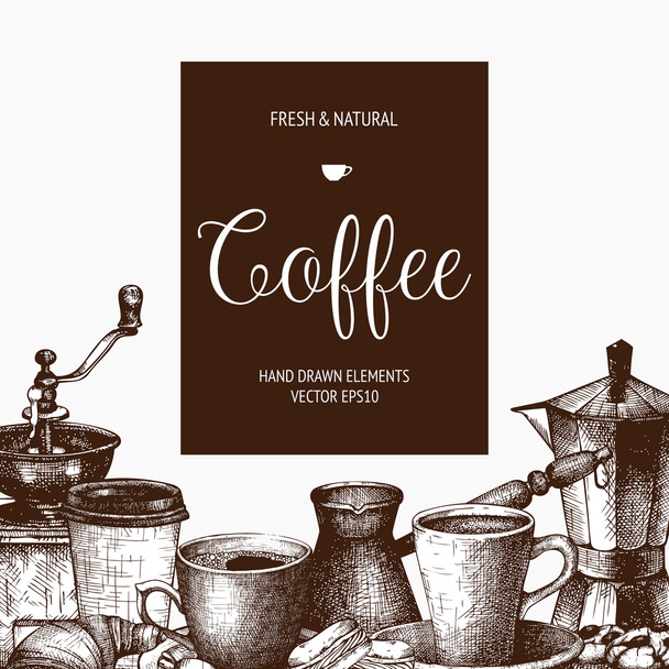 Vintage coffee sketch background - Vector, imagen