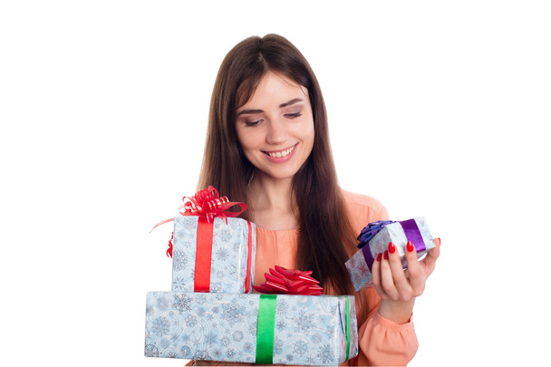  woman with present boxes - Фото, зображення