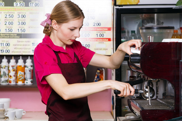 Friendly waitress making coffee - Photo, Image