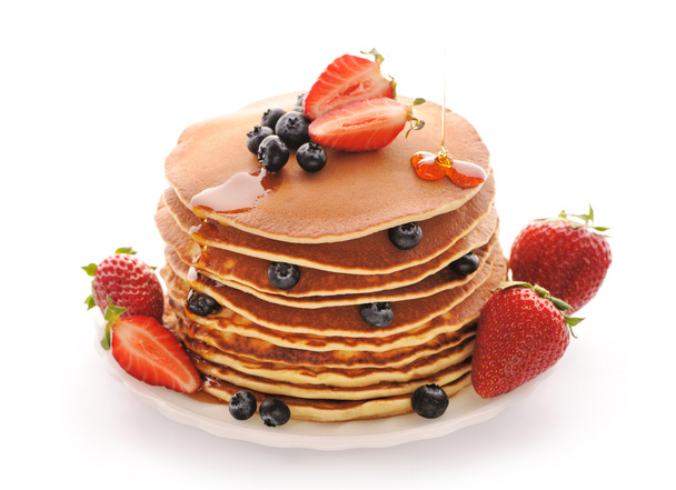 Pancakes with strawberry and blueberries - Photo, Image
