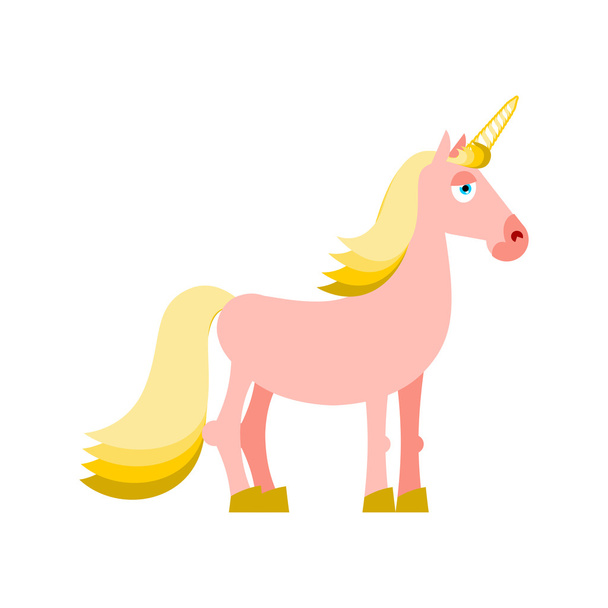 Pink unicorn with yellow mane. Fantastic animal on white backgro - Vector, Image