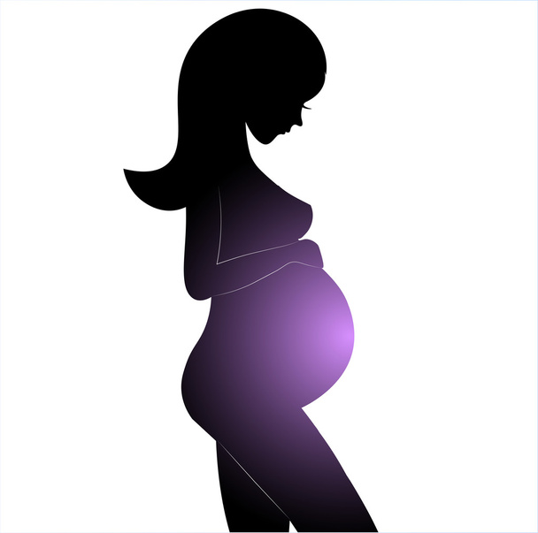 Silhouette of pregnant woman on gray background. Vector illustration. - Vector, Image