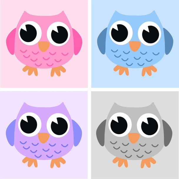 Four sweet owls - Vector, Image
