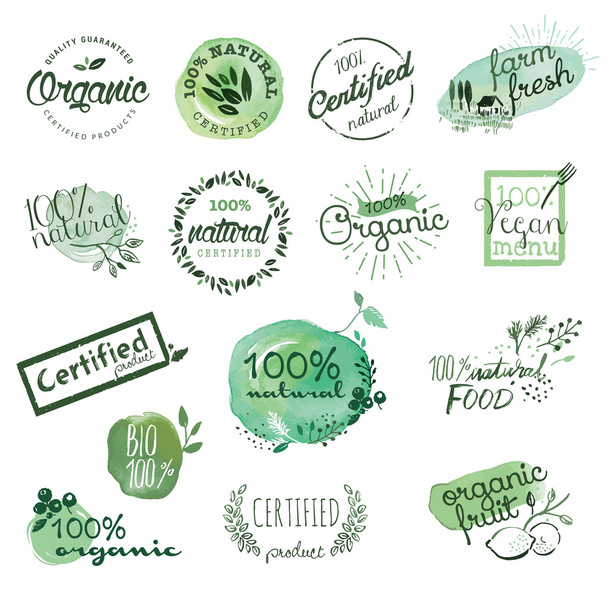 Pegatinas y elementos de alimentos ecológicos
 - Vector, Imagen
