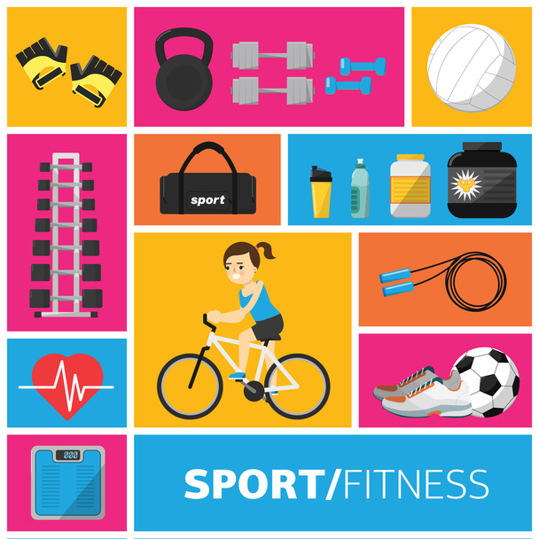 Концептуальная иллюстрация спортзала и фитнеса
 - Вектор,изображение