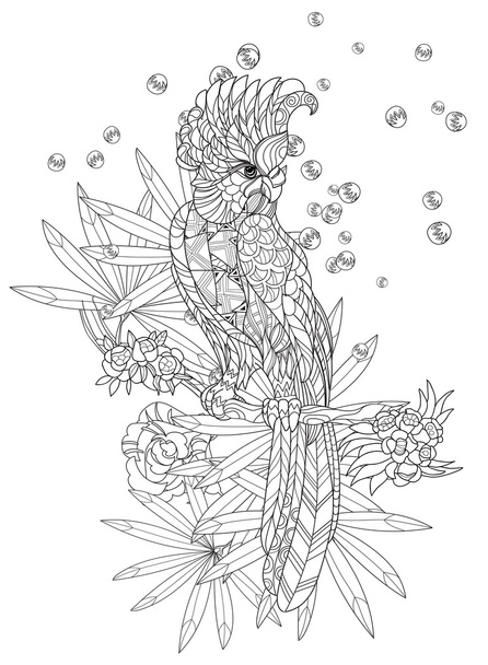 Zentangle stylizowane papuga. Ręcznie rysowane wektor - Wektor, obraz