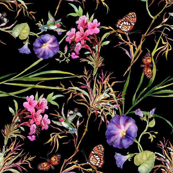 blooming  Bind Weed buds  and butterflies  - Foto, afbeelding