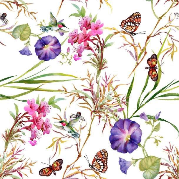 blooming  Bind Weed buds  and butterflies  - Zdjęcie, obraz