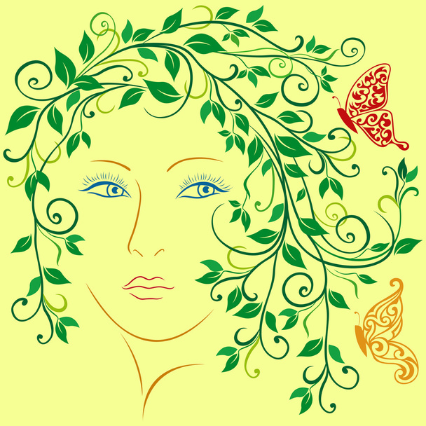 花の髪を持つ女性 - ベクター画像