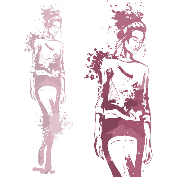 trendy look girl with color splashes - Vector, afbeelding