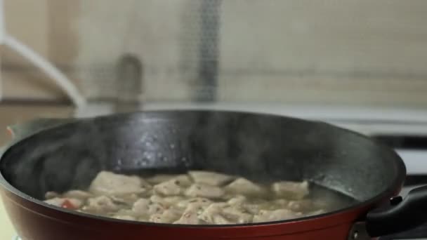 Ρίχνουν τα καρότα σε ένα τηγάνι - Πλάνα, βίντεο
