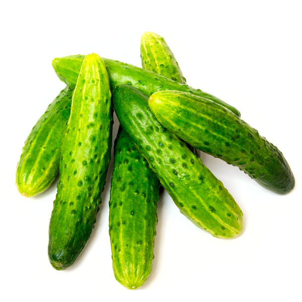 Fresh green cucumbers, isolated on the white - Photo, Image