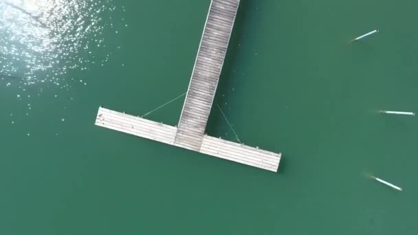 wooden landing stage green water aerial view - Footage, Video