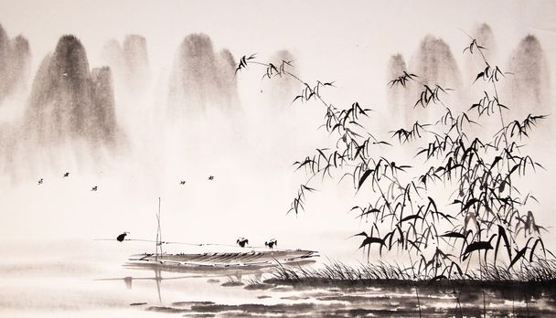 Chinese landscape ink painting - Foto, afbeelding
