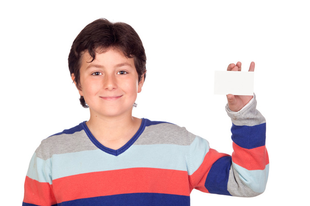 Menino adorável com um cartão em branco
 - Foto, Imagem