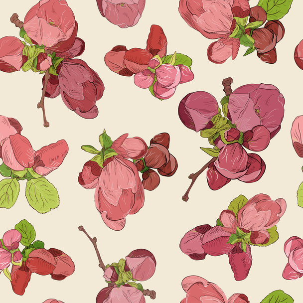 Lente bloesem roze bloemen patroon achtergrond. Getekende mooie groenten bloeien - Vector, afbeelding