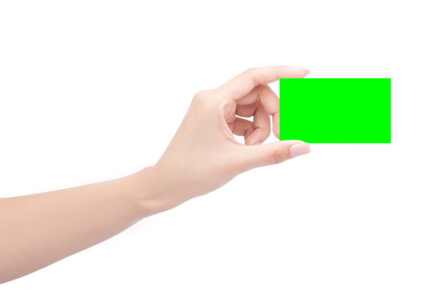 Hand hold business card in green - Φωτογραφία, εικόνα