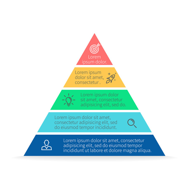 Pyramid for infographics. Vector chart, diagram with 5 steps, options. - Vetor, Imagem
