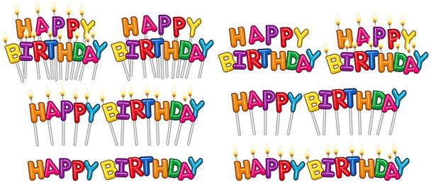 Colorido feliz cumpleaños texto velas en palos conjunto 1
 - Vector, Imagen