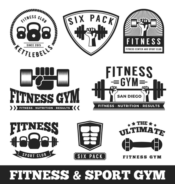 Conjunto de academia de fitness e logotipo do clube de esporte
 - Vetor, Imagem
