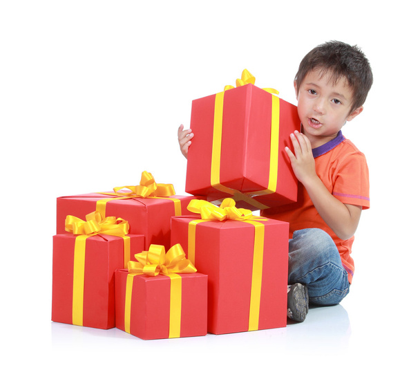 Child with stack gift box - Photo, Image