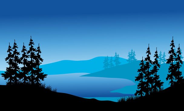 Silhouette der Fichte auf dem Hintergrund blau - Vektor, Bild