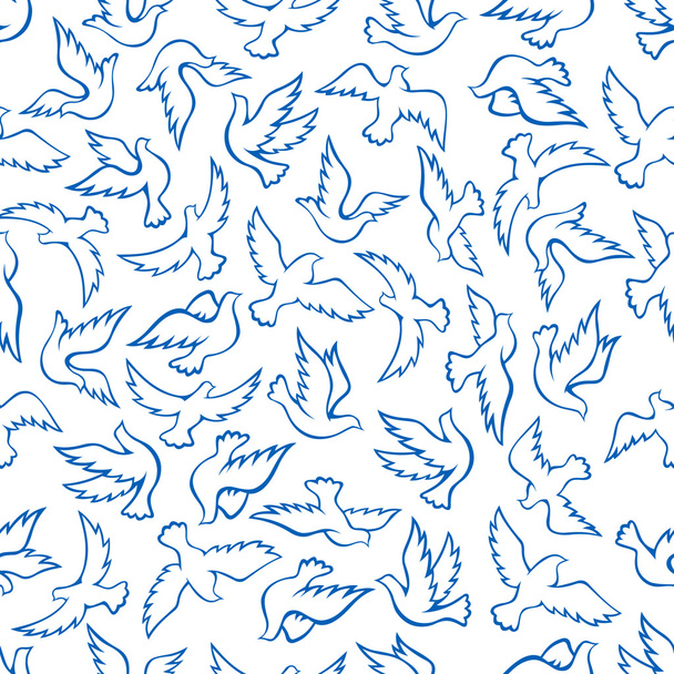Flying birds seamless pattern with blue doves - Vector, Image
