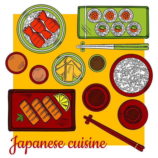 Cocina japonesa cena colorido boceto icono
 - Vector, imagen