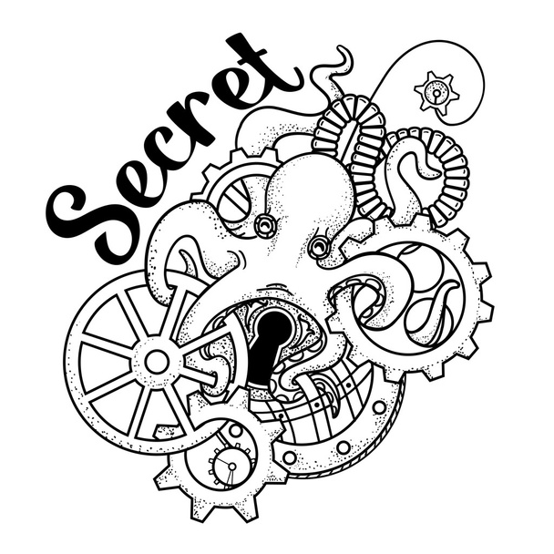 Oryginalna ilustracja Steampunk ośmiornicy z biegów i mechanizmów. - Wektor, obraz
