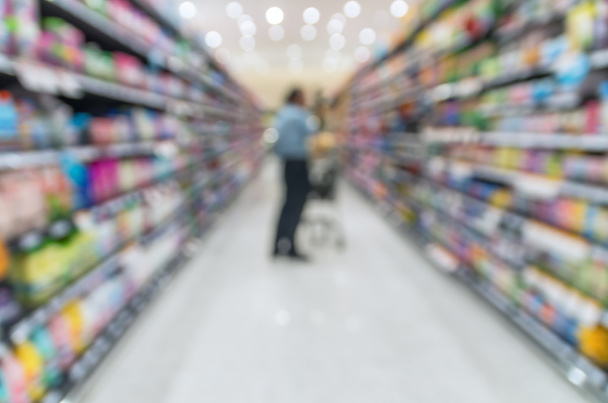 Supermarché fond flou avec bokeh, Produits divers étagère
 - Photo, image
