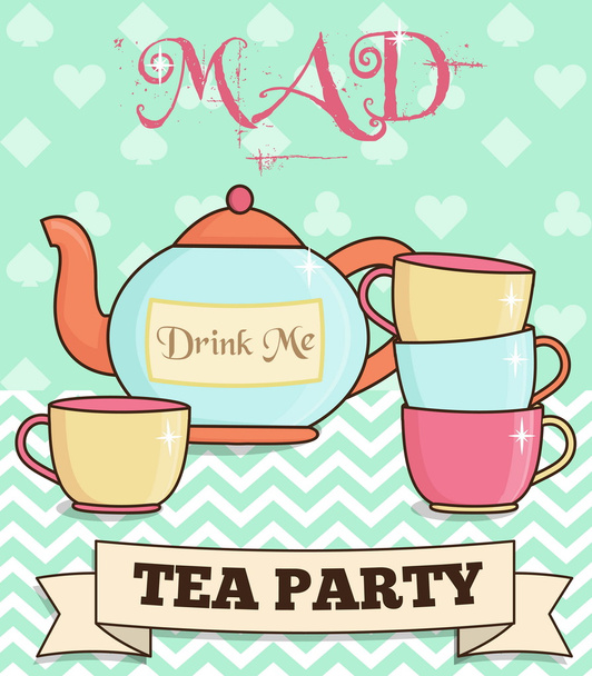 Cute wonderland mad tea party illustration - Vector, Image