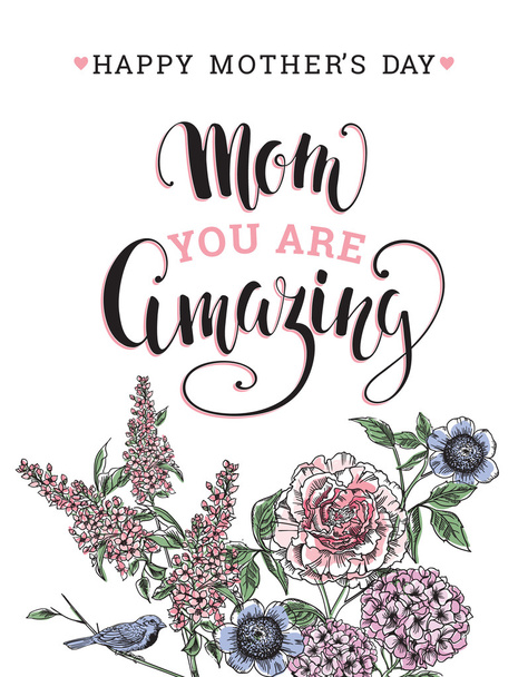 Happy Mothers Day lettering. Mothers day greeting card. - Vector, Image