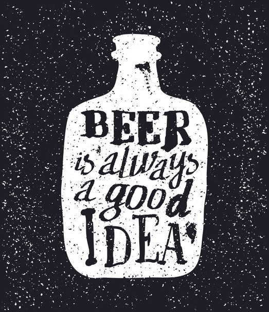 Beer bottle and handwritten lettering  - Vector, Image