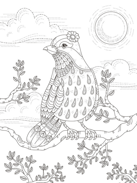 adult coloring page with lovely lady bird - Vektor, Bild