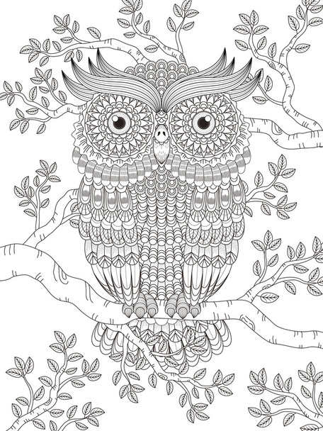 adult coloring page with gorgeous owl - Vektori, kuva