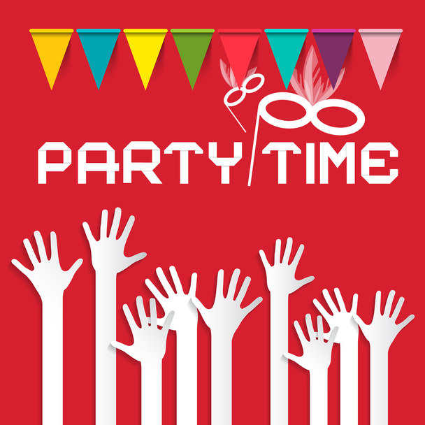 Party Time Vector kuvitus liput ja nousta kädet punaisella taustalla
 - Vektori, kuva