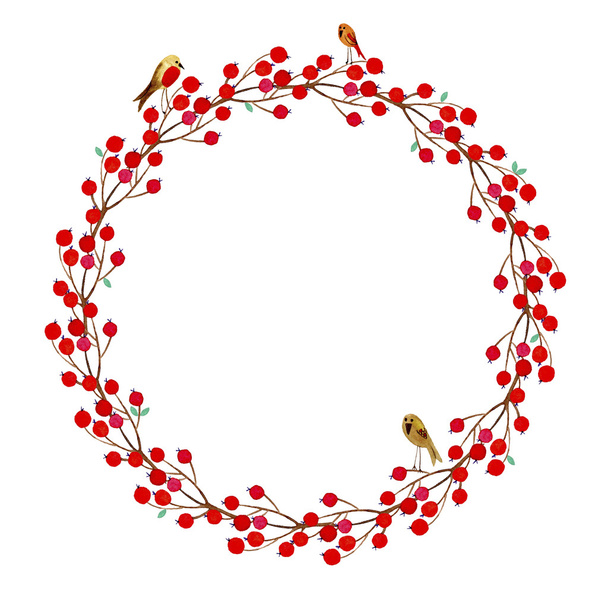Wreath of red branches and bird. - Φωτογραφία, εικόνα