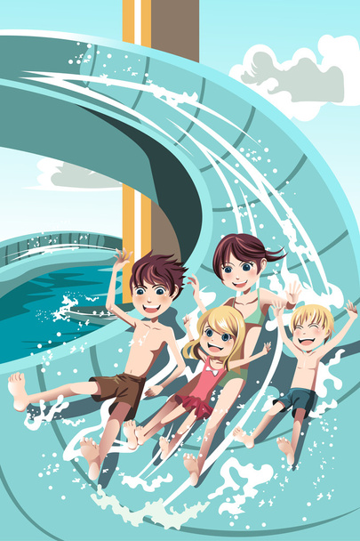 Kids playing in water slides - Vector, Image