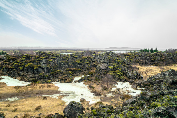 Epoka lodowcowa krajobraz parku narodowego Thingvellir - Zdjęcie, obraz