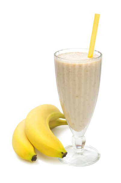μπανάνα γάλα smoothie σε άσπρο φόντο - Φωτογραφία, εικόνα