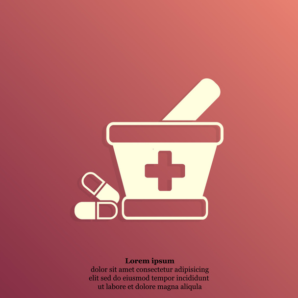 medical pills, mortar and pestle icon - Vector, Image