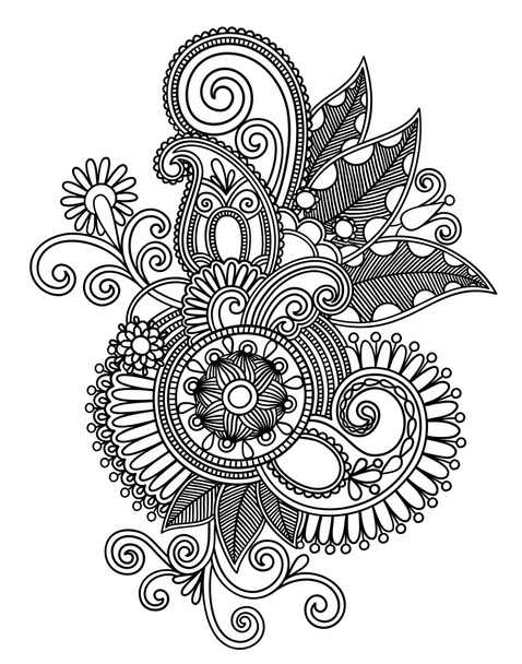 Hand draw line art ornate flower design - Vecteur, image