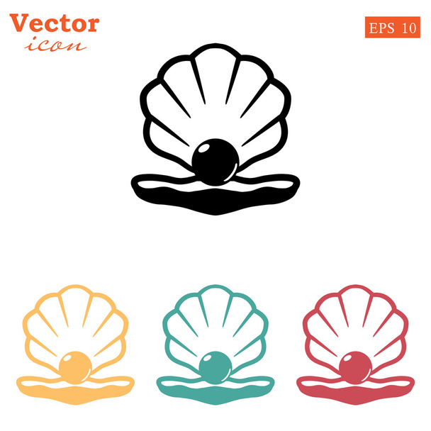 parel in shell iconen set - Vector, afbeelding