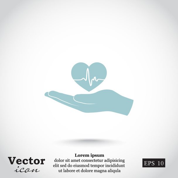kezében heart-pulse ikonnal - Vektor, kép