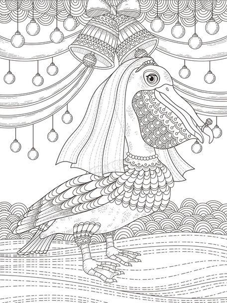 adult coloring page with pelican - Vektör, Görsel