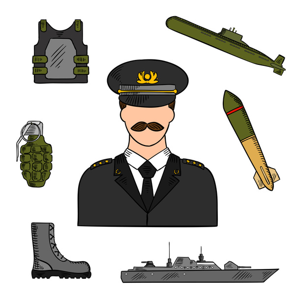 軍隊の設計のための軍人のスケッチ - ベクター画像
